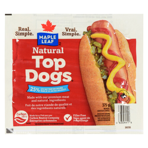 Maple Leaf Natural Top Dogs Hot Dogs Less Salt 375 g