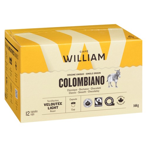 Café William Coffee Pods Organic Single Origin Colombiano Light Roast 12 K-Cups 144 g