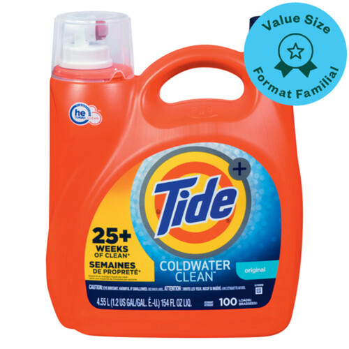 Tide Liquid Laundry Detergent HE Cold Water Clean Original 100 Load 4.55 L