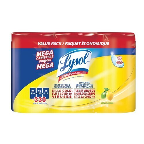 Lysol Disinfecting Wipes Citrus 3 Pack x 110 Wipes 