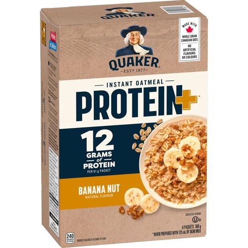 Quaker Protein+ Instant Oatmeal Banana Nut 6 Packets 366 g