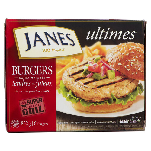 Janes Extra Lean Uncooked Frozen Chicken Burgers 852 g