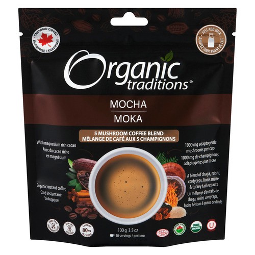 Organic Traditions Organic Instant Coffee 5 Mushroom Blend Mocha 100 g