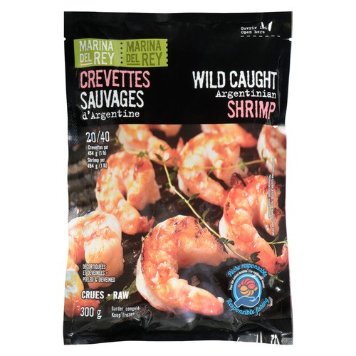 Marina Del Rey Frozen Wild Argentina 20/40 Peeled & Deveined Shrimp 300 g