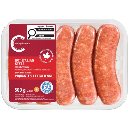 Compliments Frozen Pork Sausage Hot Italian 500 g