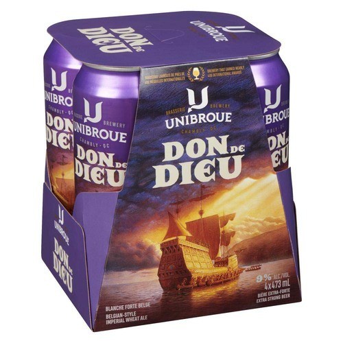Unibroue Extra Strong Beer 9% Alcohol Don de Dieu Belgian-Style Imperial Wheat Ale 4 × 473 ml (cans)