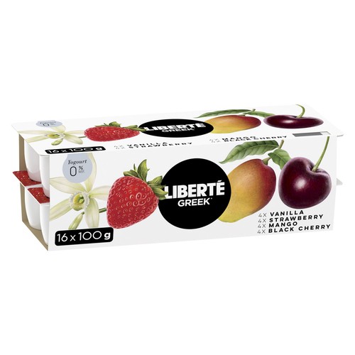 Liberté Greek 0% Yogurt 16-Pack Assorted High Protein 100 g