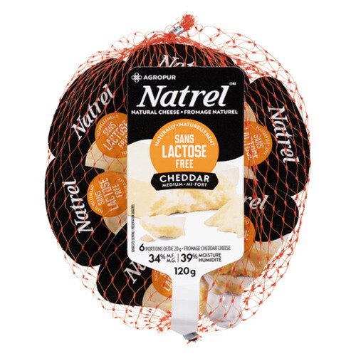 Natrel Lactose Free Cheese Medium Cheddar 6 x 20 g
