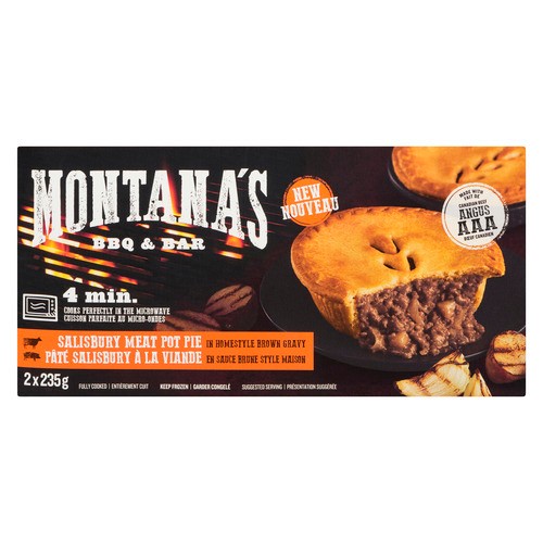 Montana's BBQ & Bar Frozen Salisbury Meat in Homestyle Brown Gravy Pot Pie 2 x 235 g