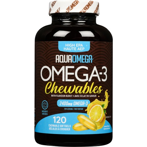 AquaOmega High EPA Omega-3 Chewable Softgels Lemon Flavour 120 Count