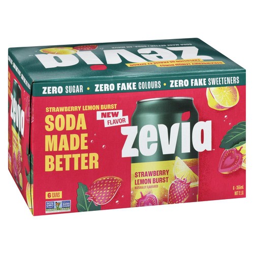 Zevia Soda Strawberry Lemon Burst 6 x 355 ml (cans)