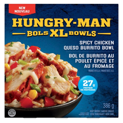 Hungry Man XL Bowls Frozen Dinner Spicy Chicken Queso Burrito 386 g