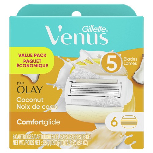 Gillette Venus Plus Olay ComfortGlide Women's Razor Blade Refills Coconut 6 Cartridges