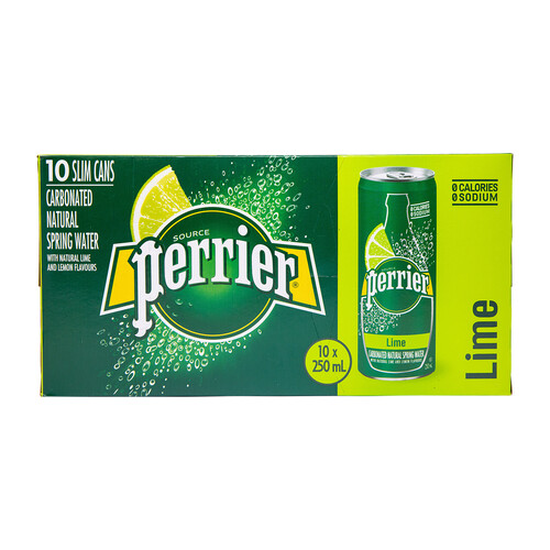Perrier Carbonated Natural Spring Water Lime 10 x 250 ml (cans)