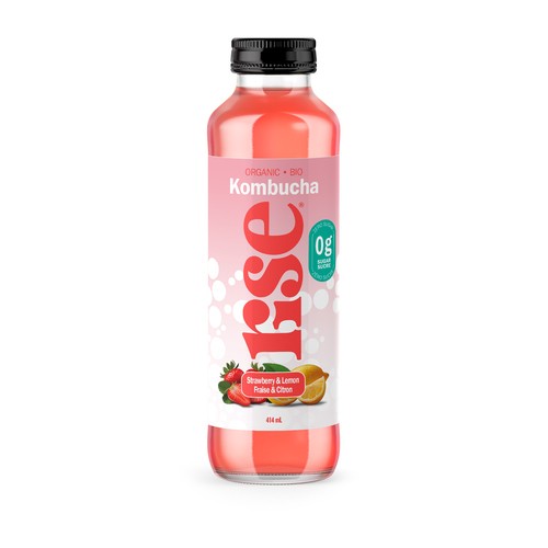 Rise Organic Kombucha Zero Sugar Strawberry & Lemon 414 ml (bottle)
