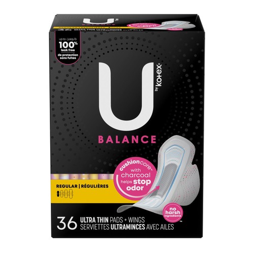 U by Kotex Balance Ultra Thin Pads Regular With Wings 36 Count