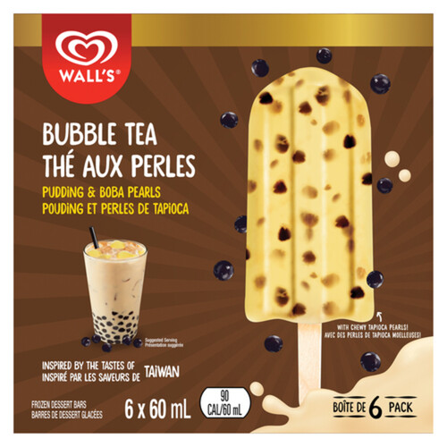 Walls Frozen Dessert Bars Bubble Tea Pudding & Boba Pearls 6 X 60 ml