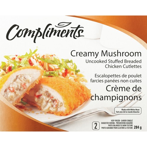 Compliments Frozen Stuffed & Breaded Creamy Mushroom Chicken Cutlettes 284 g