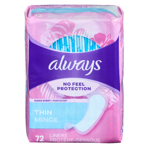 Always No Feel Protection Liner Clean Scent 72 Count