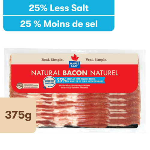 Maple Leaf Less Salt Bacon Natural 375 g