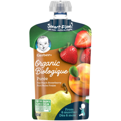Gerber Organic Baby Food Purée 6m+ Pear Peach & Strawberry 128 ml