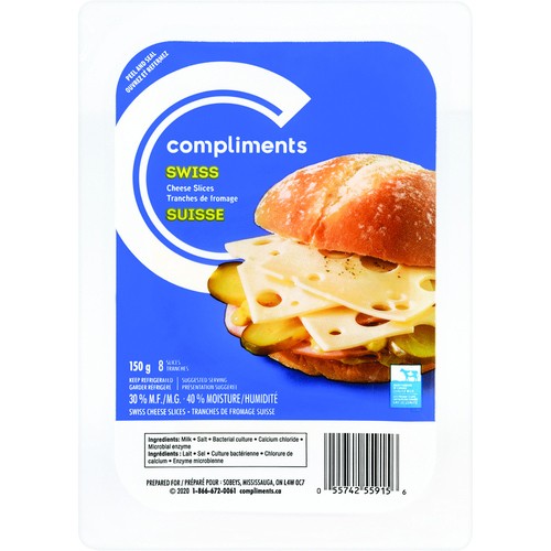 Compliments Sliced Cheese Swiss 8 Slices 150 g