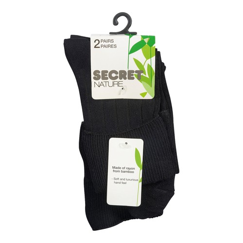Secret Ribbed Cuff Black Socks 2 Pairs
