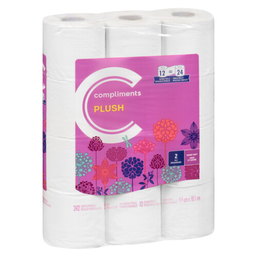 Compliments Bathroom Tissue Plush 2-Ply 12 Rolls x 242 Sheets