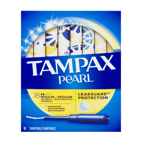 Tampax Pearl Leakguard Protection Tampons Regular Unscented 18 Count
