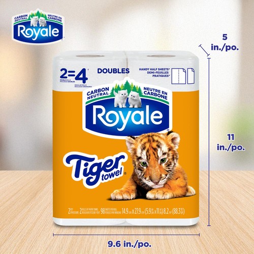 Royale Tiger Towel Paper Towel 2 Equal 4 Handy Half Sheet Rolls