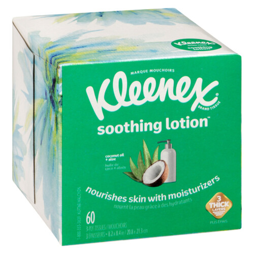 Kleenex Soothing Lotion Facial Tissues 3-Ply 1 Cube Box x 60 Sheets