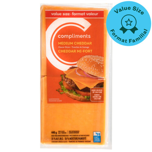 Compliments Sliced Cheese Medium Cheddar 22 Slices 440 g