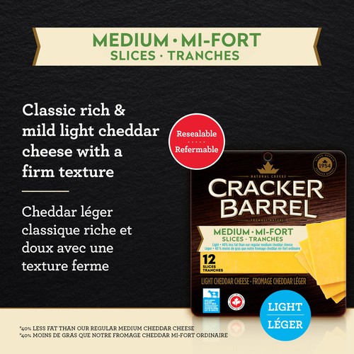 Cracker Barrel Cheese Slices  Light Medium Cheddar 240 g
