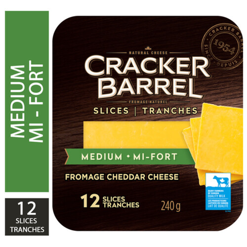 Cracker Barrel Sliced Cheese Medium Cheddar 12 Slices 240 g