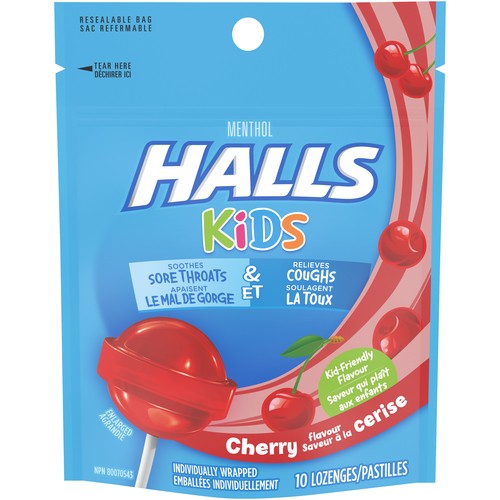 Halls Kids Lozenges Lollipops Cherry 10 EA