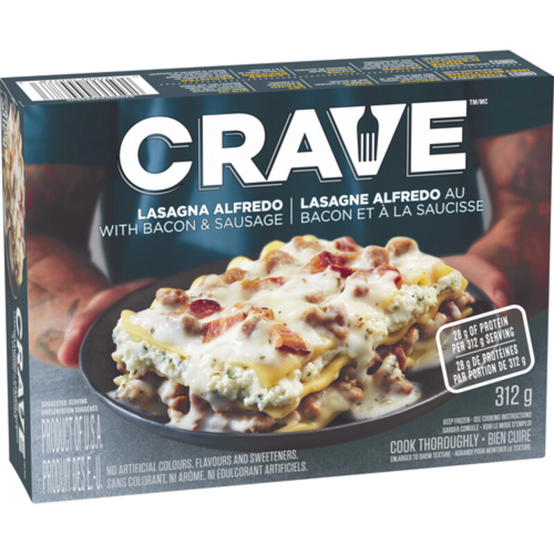 CRAVE Frozen Meal Lasagna Alfredo With Italian Sausage & Bacon 312 g