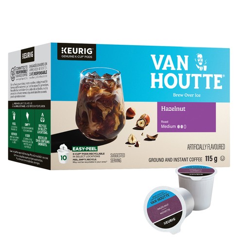Van Houtte Coffee Pods Brew Over Ice Medium Roast Hazelnut K-Cups 10 Count
