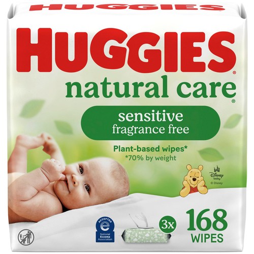 Huggies Baby Wipes Natural Care Sensitive Unscented Flip-Top 3 Pack 168 count