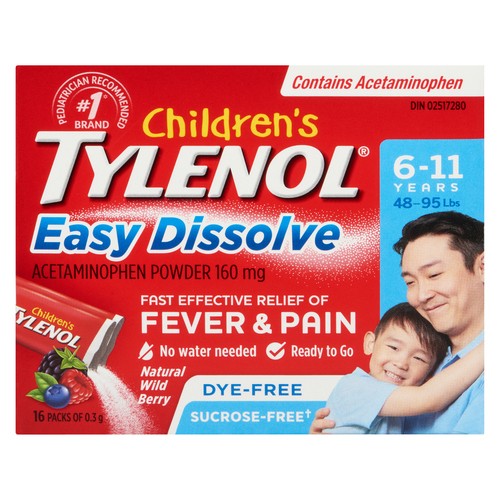 Tylenol Analgesics Children's Acetaminophen Powder Easy Dissolve Berry 16 EA