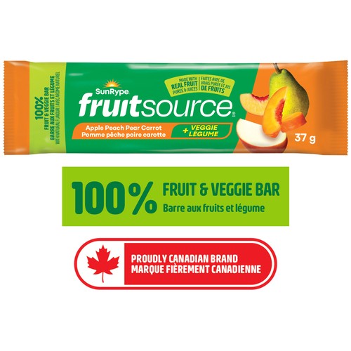 SunRype Fruitsource 100% Fruit and Veggie Bar Apple Peach Pear Carrot 37 g