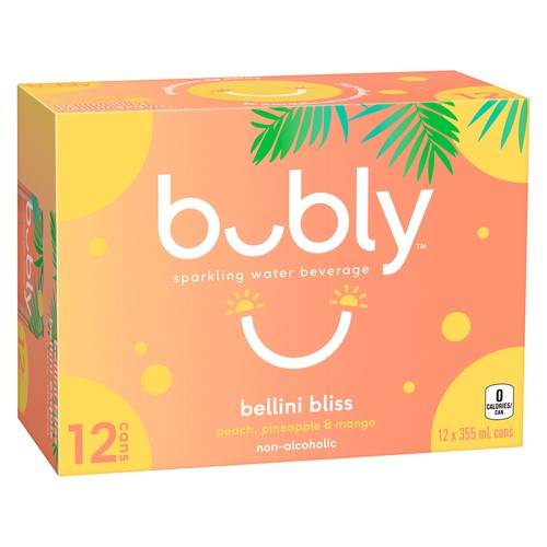 Bubly Sparkling Water Bellini Bliss 12 x 355 ml (cans)