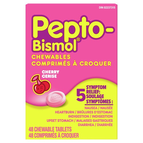 Pepto Bismol Cherry Stomach Relief 48 Chewable Tablets