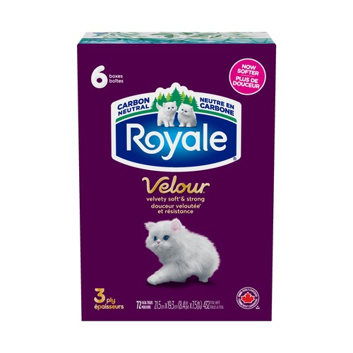Royale Velour Facial Tissue 3 Ply 6 Boxes x 72 Sheets