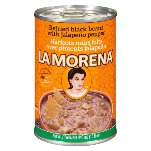 La Morena Refried Black Beans With Jalapeno 440 ml