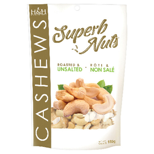 H&H Healthy & Happy Cashews Roasted & Unsalted 180 g