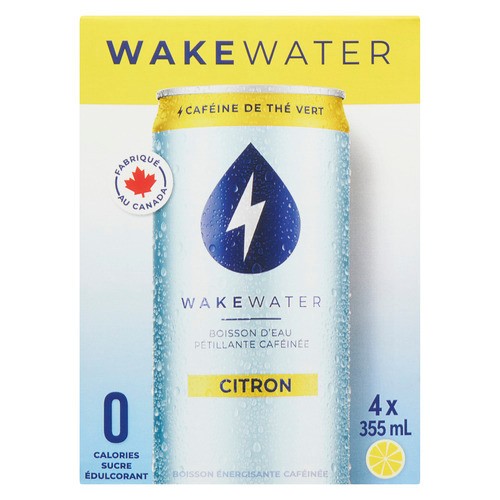 WakeWater Caffeinated Sparkling Water Lemon 4 x 355 ml (cans)
