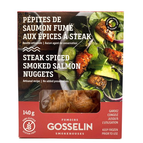 Gosselin Smokehouses Frozen Steak Spiced Smoked Nuggets Salmon 140 g