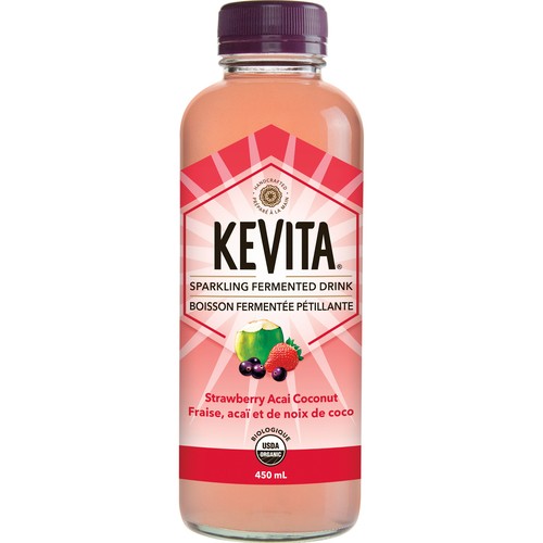 KeVita Organic Fermented Drink Strawberry Acai Coconut Sparkly 450 ml (bottle)