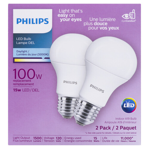 Philips LED Bulbs A19 Non Dim Light 100W Daylight 2 EA