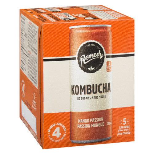 Remedy Kombucha No Sugar Mango Passion 4 x 330 ml (cans)